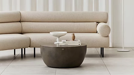 Blinde Design Curv 30 Coffee Table anchors a private residence living room, serving as a modern centrepiece for stylish décor.